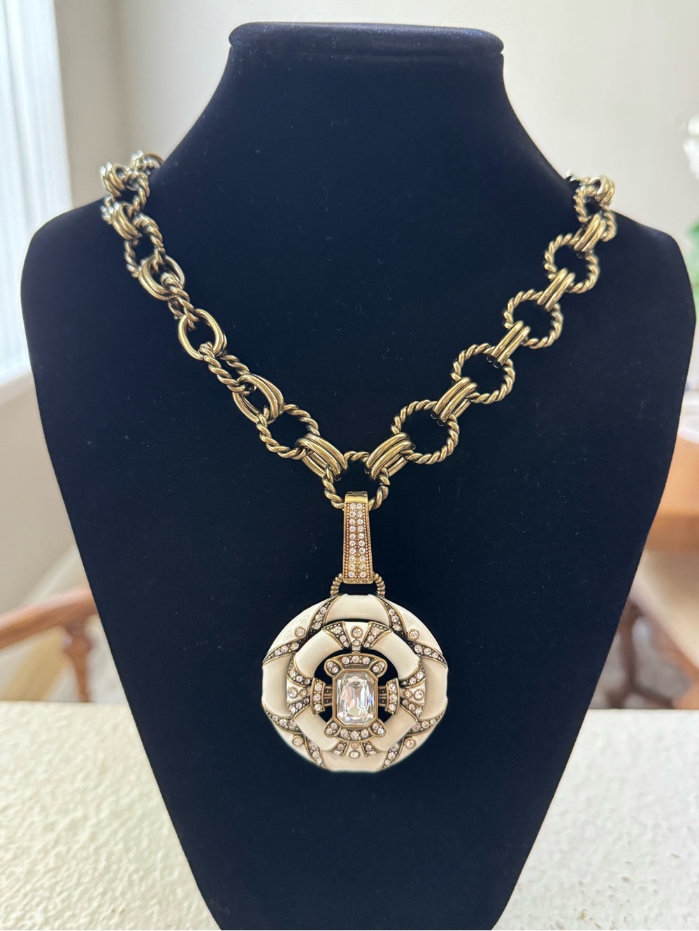 Heidi Daus Newport Chic Necklace with White Enamel Floral Crystal Pendant